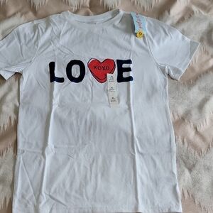 New Cat & Jack Kids Size XL(16) White T-Shirt with Love Design / Valentine's